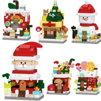 DIY Christmas Santa Snowman Claus Socks Eve Architecture Store Street View Xmas Tree Snow House Building Blocks Kit Toy