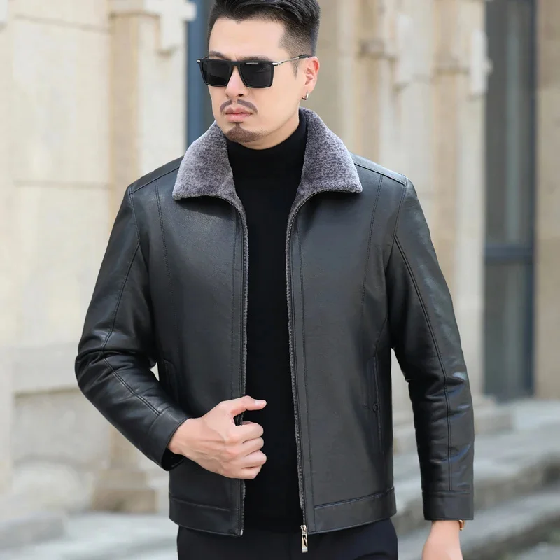 

Autumn YXL-101 and Winter Men's Genuine Leather Jacket Fur Integrated Casual Thickened Fleece Sheepskin Short