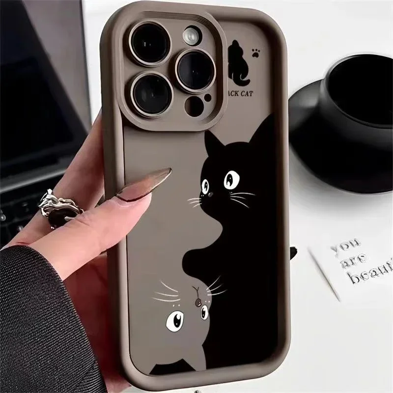 Cartoon Black Cat Silicone Phone Case Cover