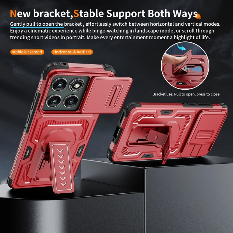 Rugged Military Slide Camera Cover Armor Case with Heavy-Duty Stand and Bumper Protection