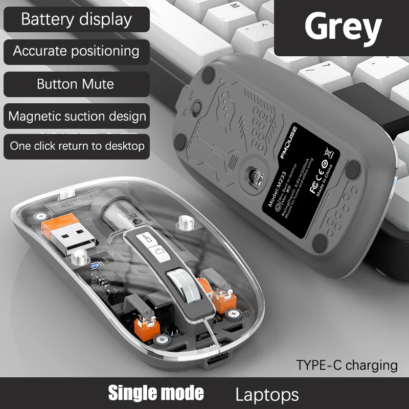 M233Transparent Magnetic Mouse Triple Mode 2.4G Bluetooth 