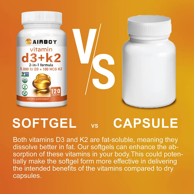 Vitamin D3 + K2 - Promotes Calcium Absorption, Bone and Joint Health, and Boosts Immunity 5