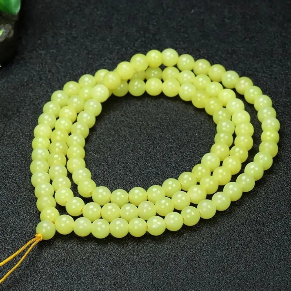 

Natural real yellow jade carved round beads necklace pendant Sweater Chain accessories for woman men with beads jade bracelet
