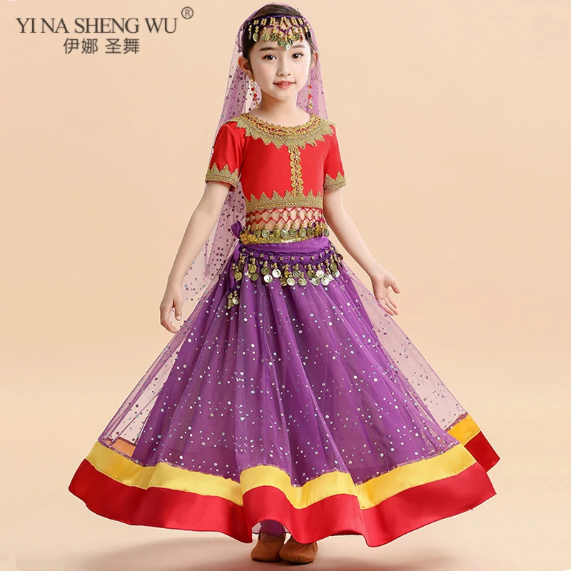 Children Festival Halloween Costumes Indian Dance Belly Dance Kids Bollywood Costumes Princess Fancy Outfit India Girl Top Skirt kids halloween costumes