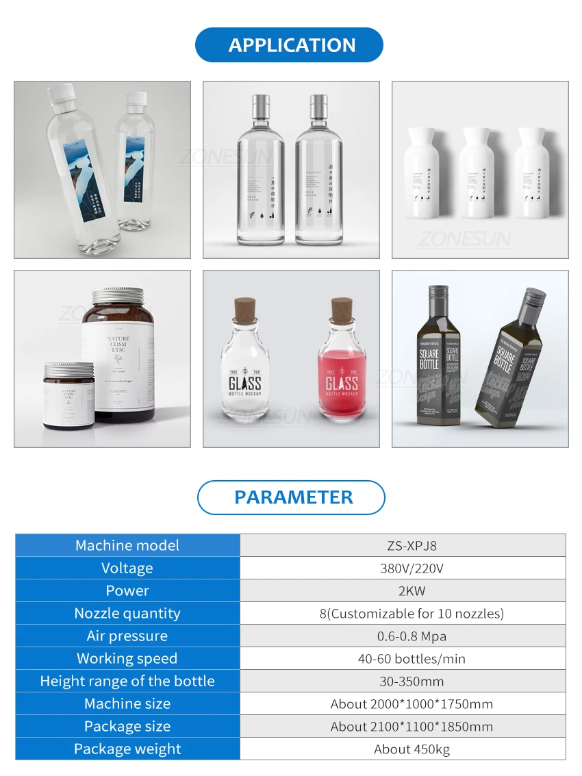 ZONESUN ZS-XPJ8 Автоматическая машина для ополаскивания анионов 8-головочная мойка Вода высокого давления для ополаскивания бутылок Очистка массового производства 