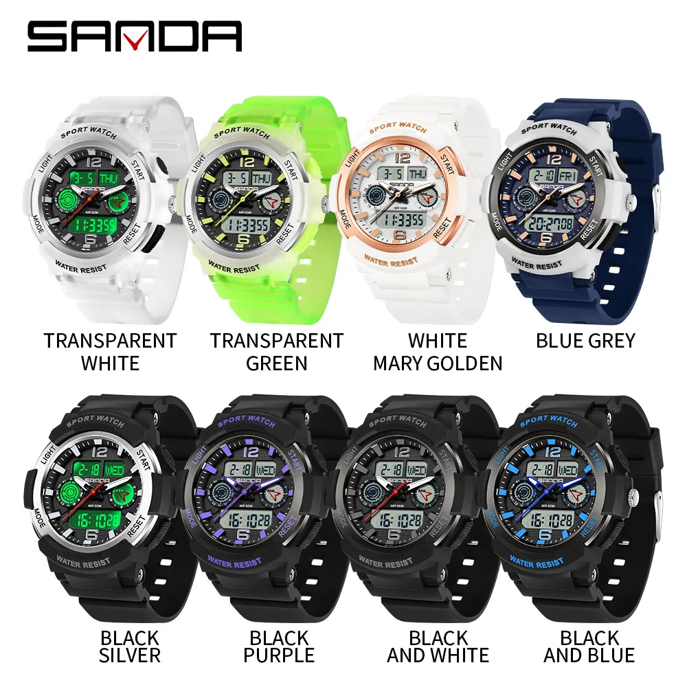 Fashion SANDA Brand Men Watches Sports Pedometer Countdown 50M Waterproof Digital Watch Military Wristwatch Relogio Masculino 6
