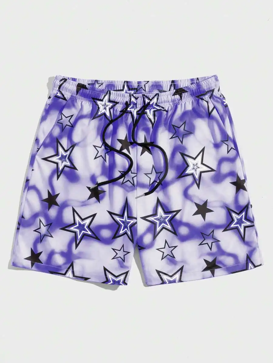 New Men's Summer Shorts Loose Luxury Shorts 3D Printed Casual Five pointed Star Printed Harajuku Shorts Hawaiian Beach Shorts 5