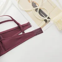 Women's sexy lingerie set with detachable shoulder straps and steel ring gathered thin mold cup lingerie 4