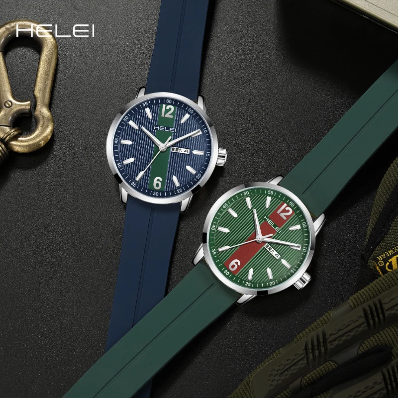 HELEI2024 Business Men's Quartz Watch 2024 Fashion Simple Silicone Waterproof Men's Watch Date Display Innovative Design Dial