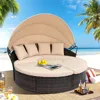 Patio Furniture Outdoor Round Daybed with Retractable Canopy Wicker Rattan Separated Seating Sectional Sofa for Patio Lawn 2