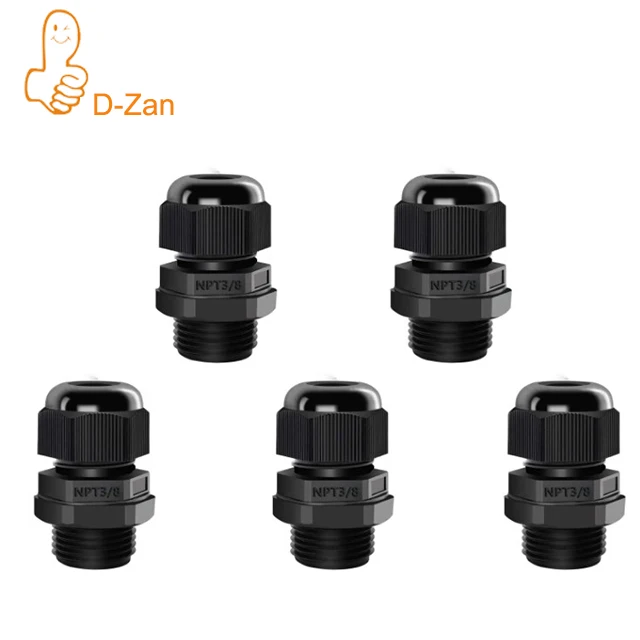 IP68 3/8"NPT 1/2"NPT 3/4"NPT Wire Cable CE White Black Waterproof Nylon Plastic Cable Gland Connector