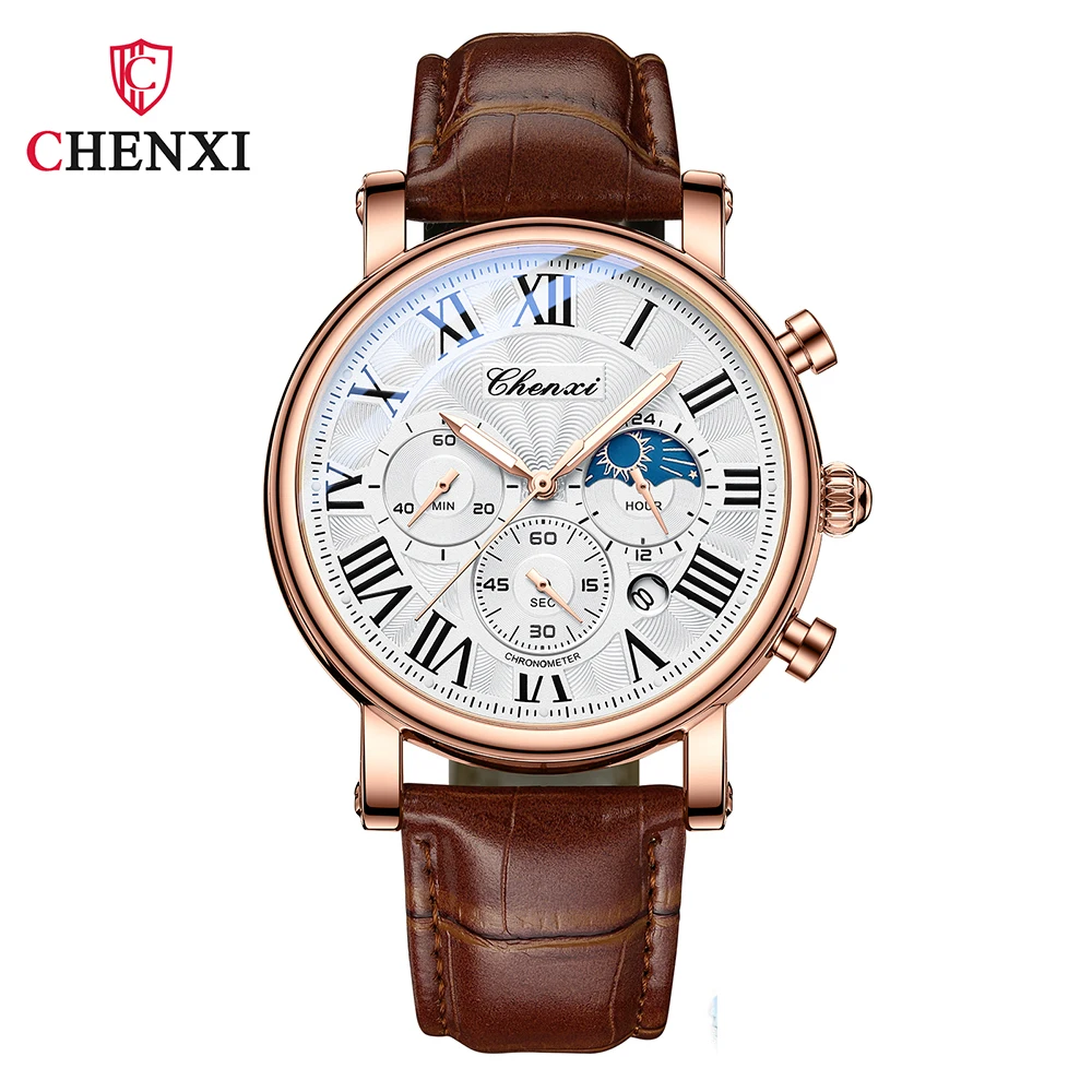 Chenxi Relógios Homem Topo Marca de Luxo Pulseira de Couro Data Relógio de Quartzo Masculino Cronógrafo à Prova Impermeável Água Relógio Masculino Negócios Moda Novo