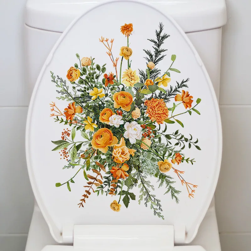 

Green Plant Leaves Wall Sticker Bathroom Toilet Sticker WC Self Adhesive Mural Beautify Flower Home Decoration Decals