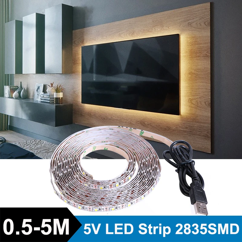 Tv Background Warm Led Strip Tv Light 2835 60led/m Led Strip 5v White 8mm  Usb Led Strip 5m 1m 2m 3m 4m Home Decor - Led Strip - AliExpress