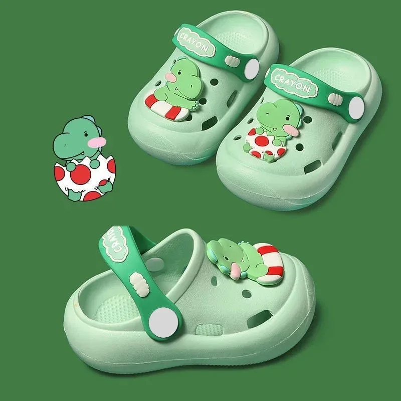 Girls Boys Hole Slippers Cute Dinosaur Design Kids Shoes Children's Beach Sandals Soft Bottom  Non-slip Babies Indoor Footwear