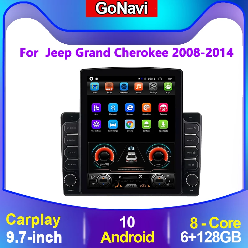 Автомобильный радиоприемник GoNavi для Jeep Grand Cherokee Android Tesla Dvd сенсорный экран