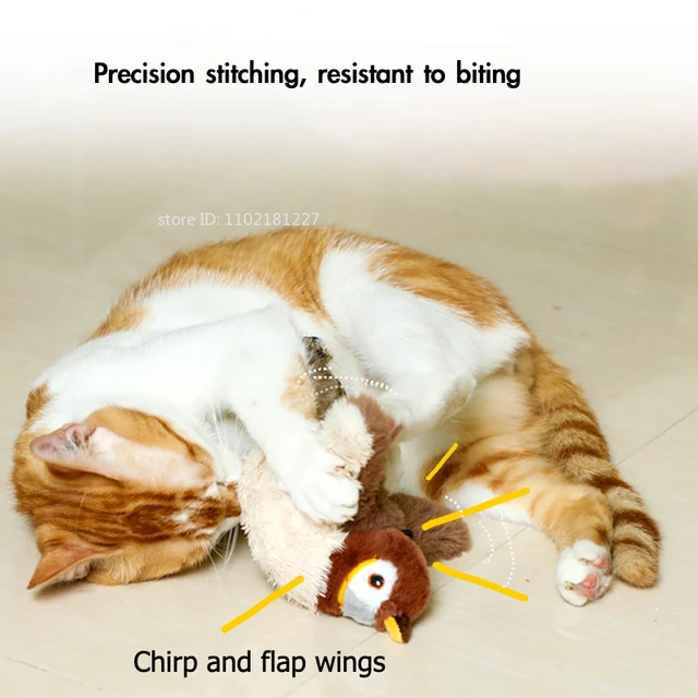 Interactive Cat Toy Chirping Flapping Sparrow Dog Toys Rechargeable Touch Squeak Bird-Shaped Plush Toy with Catnip Pet Supply 6