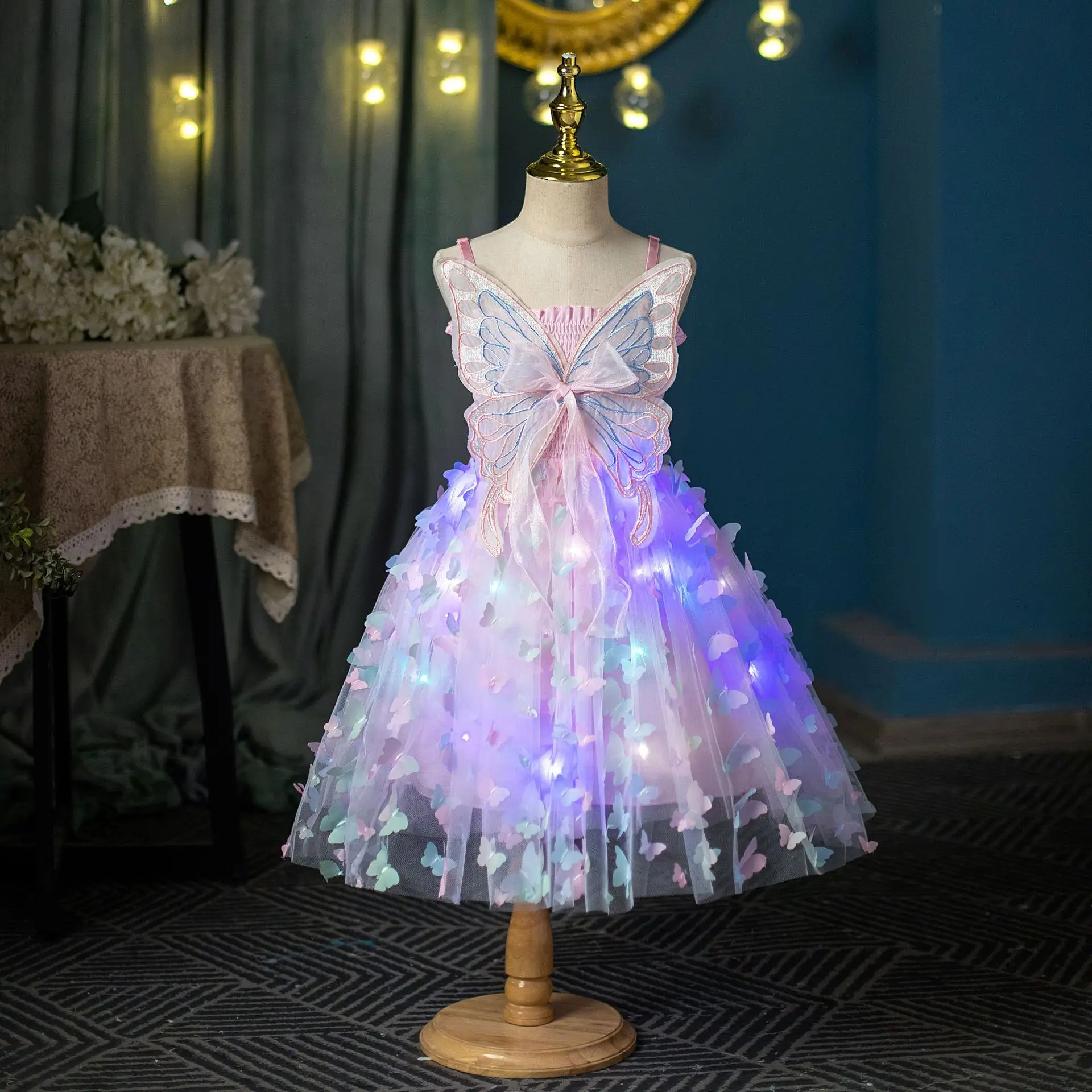 Baby Girls Butterfly Wings Fairy Gauze Princess Dress Lovely Kids Summer Sleeveless Tulle Dress Child Birthday Party Gown girls dress princess costume children dance suit
