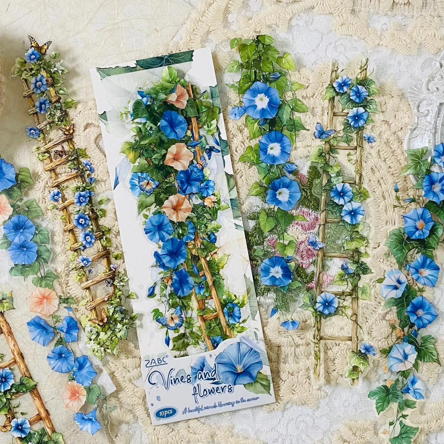 Journamm 10PCS PET 접착식 꽃 사다리 스티커 스크랩북 저널 DIY 공예 장식 스티커