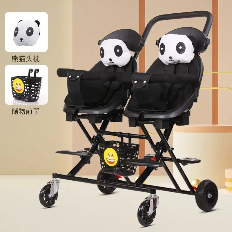 Baby Stroller Double Twin Baby Stroller Can Sit Lie Down Fold Lightweight Trolley
