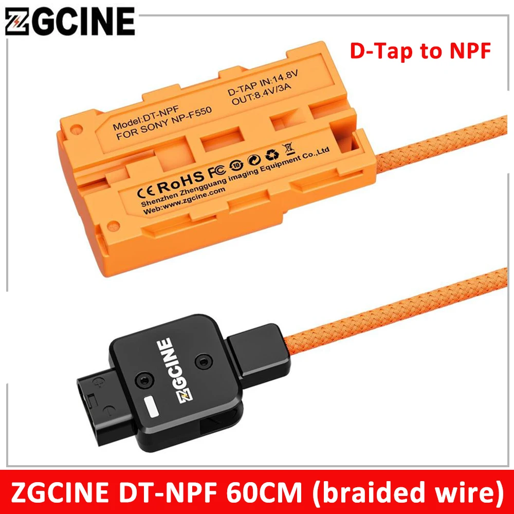

ZGCINE DT-NPF D-Tap to NPF Dummy Battery Cable 60CM Braided Wire DC Coupler Accessory for Monitors/ LED Light/ Microphone