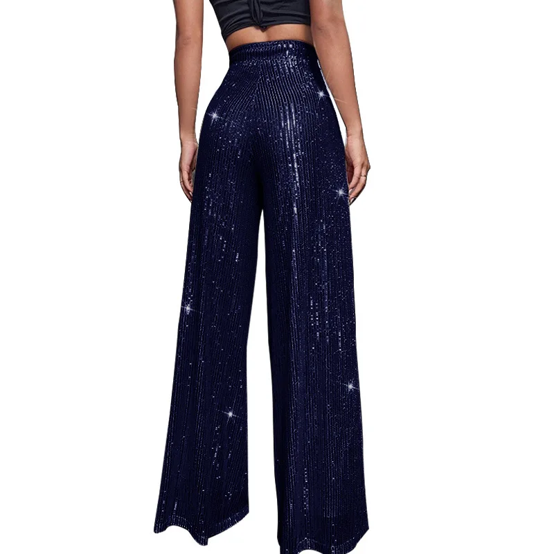 15 Colors Fashion Sequin Wide Leg Pants Black Red Blue Korean Style Women Trousers High Waist Loose Mopping Long Pants S-3XL 6