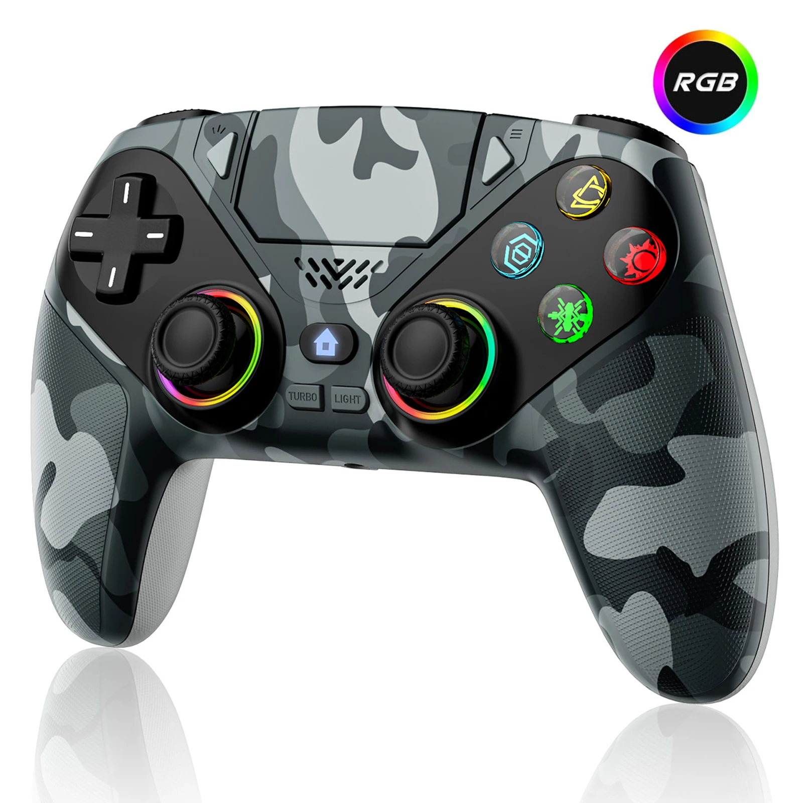 ตัวเลือกสินค้า จอยเกมไร้สาย RGB สำหรับ PS5 พร้อมฟังก์ชัน Turbo และ Marco