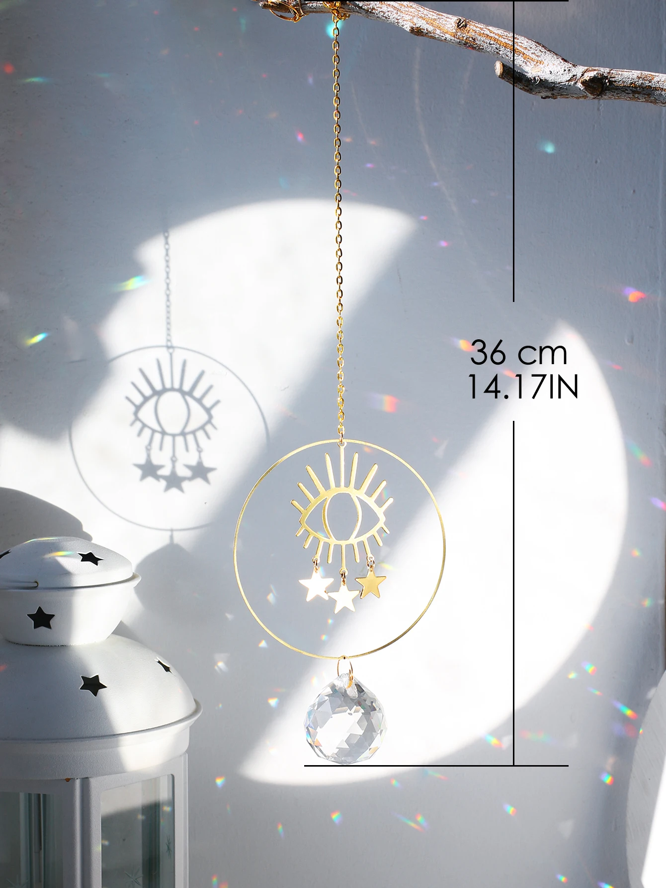 Hanging Crystal Suncatcher Evil Eye Star Prisms Stained Glass Sun Catcher Rainbow Maker Round Garden Pendant Outdoor Decorations