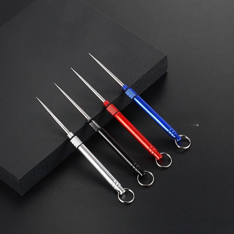 Iron EDC Telescopic Toothpick Keychain Pendant Gift Fruit Fork Camping Pocket Toothpick Holder Unpacking Tool 1PC