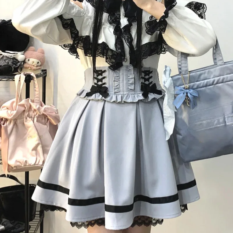 Japanese Gothic Y2k Lolita Skirt Women Elegant Sweet Lace Ruffles Ribbon Bandage Mini Skirts Girls Sexy Cute Punk Party Skirt 5