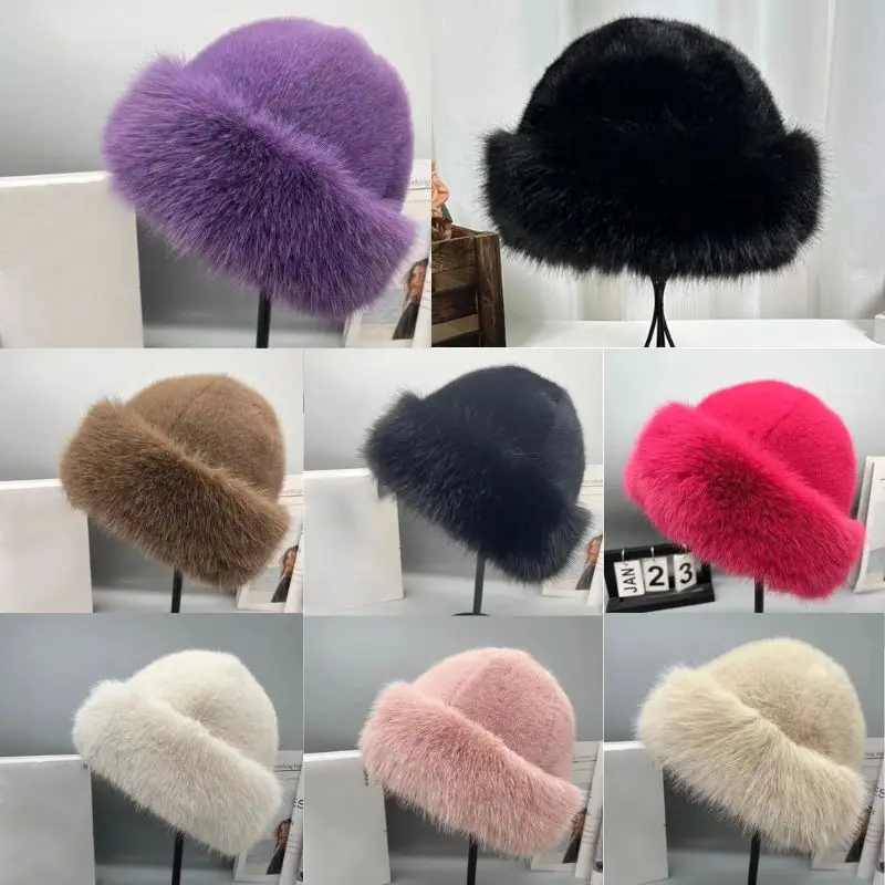Winter Plush Hat Women Thickened Warm Bucket Hats For Women Men Simple Imitation Fur Ear Protection Cap Windproof Fisherman Cap women bucket hat women hat bucket hat