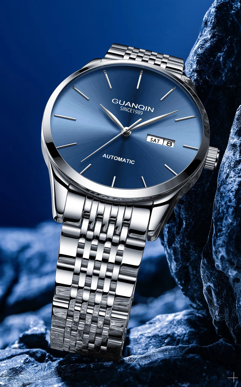 Orologio meccanico da uomo di lusso GUANQIN, movimento autentico, cassa in acciaio inossidabile, doppio calendario, orologi da lavoro e tempo libero, impermeabili fino a 50 m_voghion.com