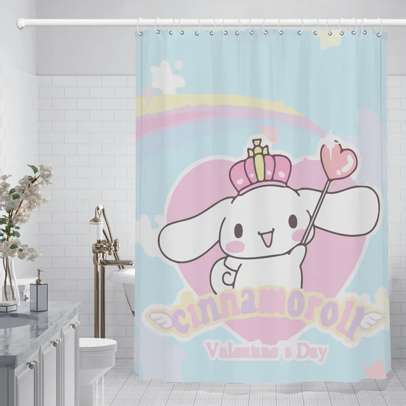 

Sanrio Kuromi Cinnamorroll Shower Curtain Cute Shower Curtain Bathroom Waterproof Bath Curtain with Hooks Washable Cloth Decor