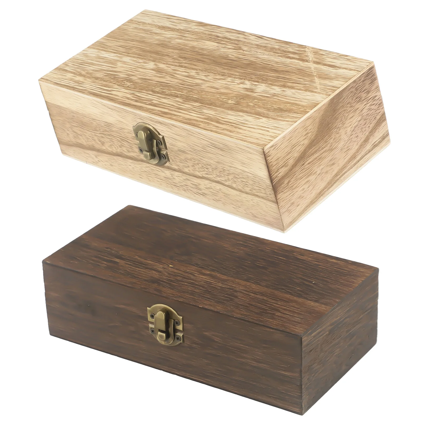 Description Picture 3 of item1pc Wooden Storage Box With Metal Retro Buckle Rectangular 20x10x6cm For Tea Coffee Beans Retro Buckle Clamshell Jewel Box