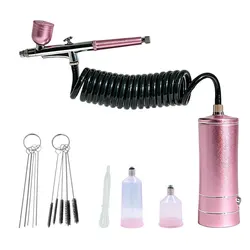 Portable Airbrush Painting Kit with Compressor for Nail Art and Cake Decorating (Pink)
