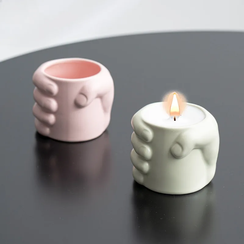 

Creative Gesture Shaped Candle Jars for Making Candles 330ml Empty Jars Gypsum Flower Pot Storage Cup Garden Home Decor Gifts