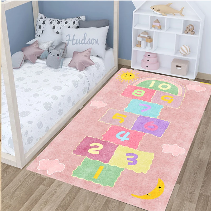 

Cartoon Cute Children Carpet Living Room Kids Crawling Jumping Plaid Play Mats Boy Girl Bedroom Bedside Rug Home Decor