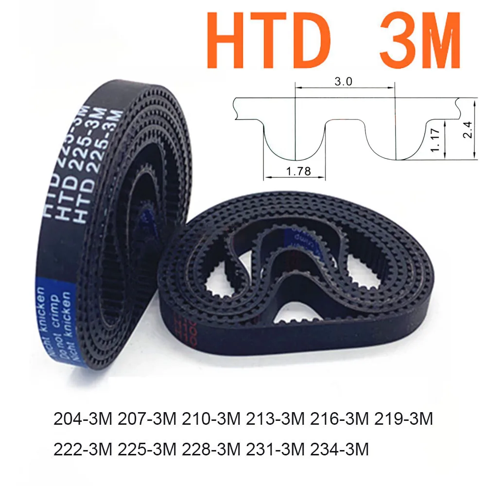 Width 6 10 15 20mm HTD 3M Rubber Arc Tooth Timing Belt Pitch Length 204 207 210 213 216 219 222 225 228 231 234mm Drive Belts