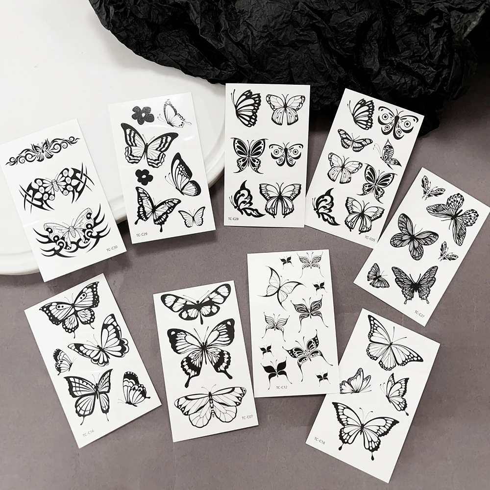 30 fogli di tatuaggi temporanei con farfalla nera per donne, adesivi per tatuaggi impermeabili, adatti per tatuaggi finti realistici per il corpo del braccio - immagine 4