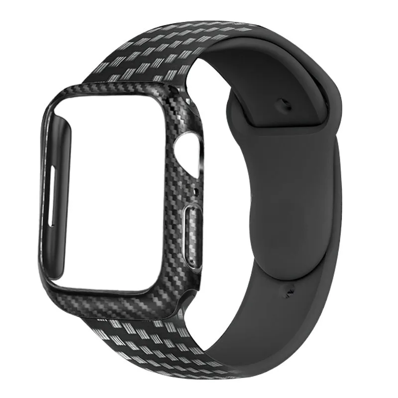 Case+strap For Apple Watch Band 44mm 40mm 45mm/41mm 42mm 38mm Carbon Fiber Silicone Watchband