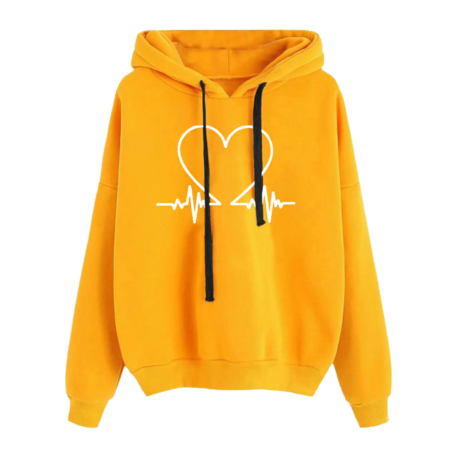 Women Autumn Clothes Fashion ECG Heart Print Hoodies Sweatshirt Gothic y2k Oversize Solid Color Loose Casual Pullovers Tops 4