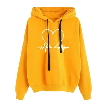 Women Autumn Clothes Fashion ECG Heart Print Hoodies Sweatshirt Gothic y2k Oversize Solid Color Loose Casual Pullovers Tops 4