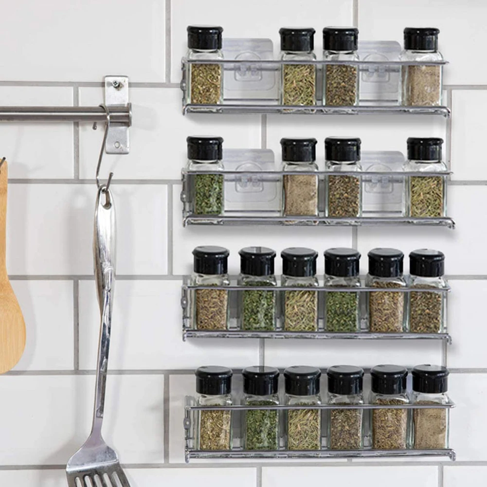 Wall Mount Spice Rack Organizer, 1/2 pcs Metal Hanging Racks Single Layer Seasoning Organizer Rack for Door, Cupboard, Pantry