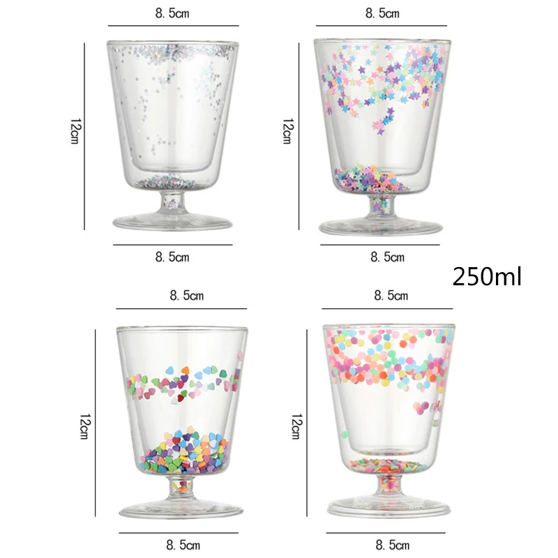 Double Layer Love Quicksand Glass Cup Cute Girl Heart Creative