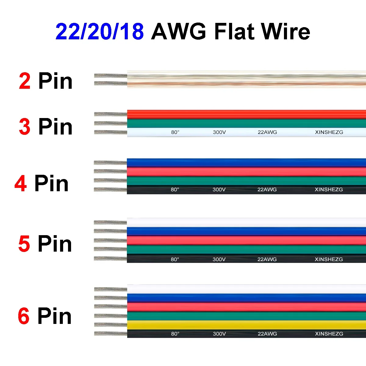 รูปสินค้า สายต่อพ่วง LED แบบ 2 3 4 5 6 ขา ขนาด 22 20 18 AWG ความยาว 5 เมตร 10 เมตร สายไฟฟ้าแบบยืดหยุ่น สำหรับแถบไฟ LED 5050 RGB RGBW พร้อมหัวต่อ SM JST
