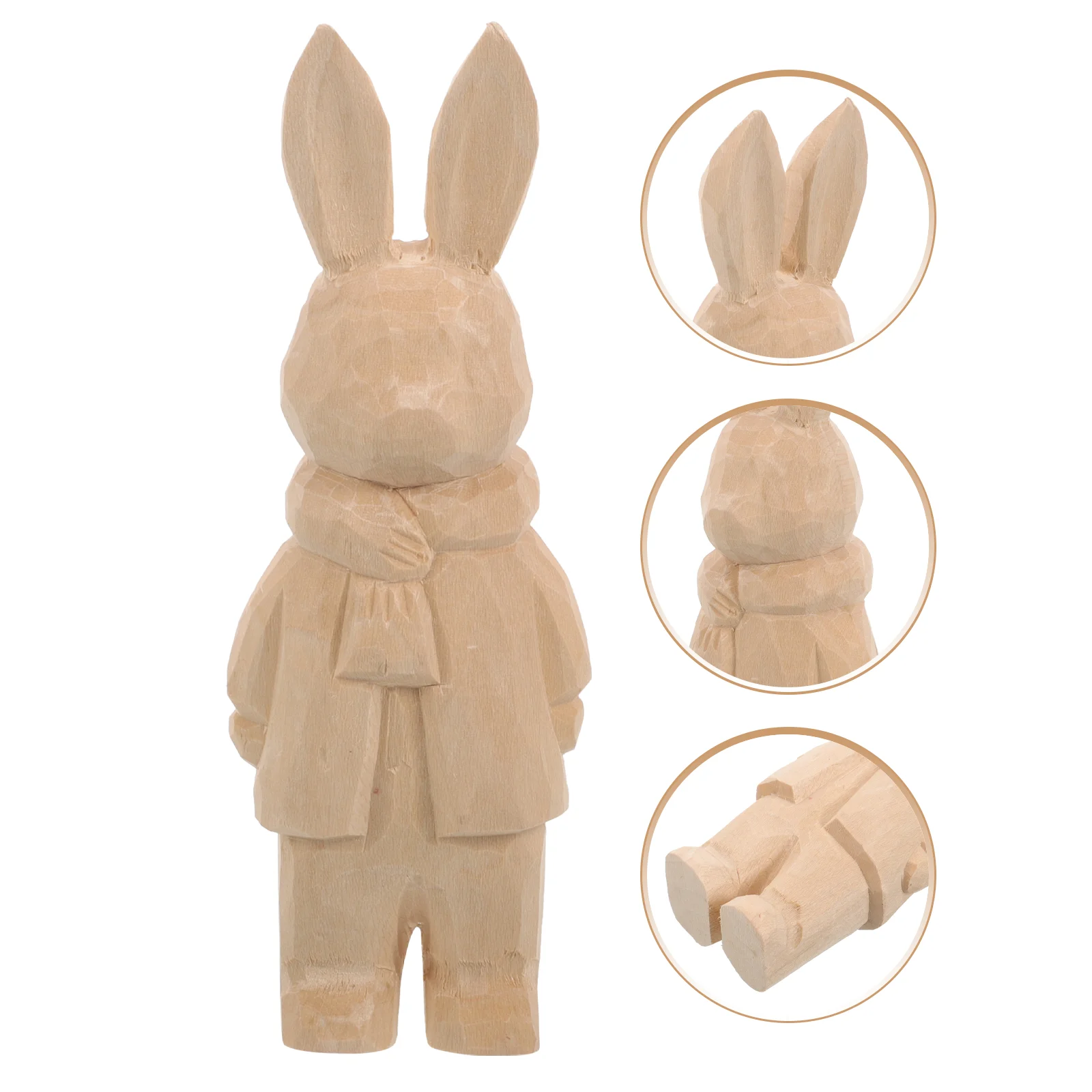 

Wooden Carving Rabbit Easter Wood Bunny Easter Wooden Craft Three-dimensional Rabbit Figurine