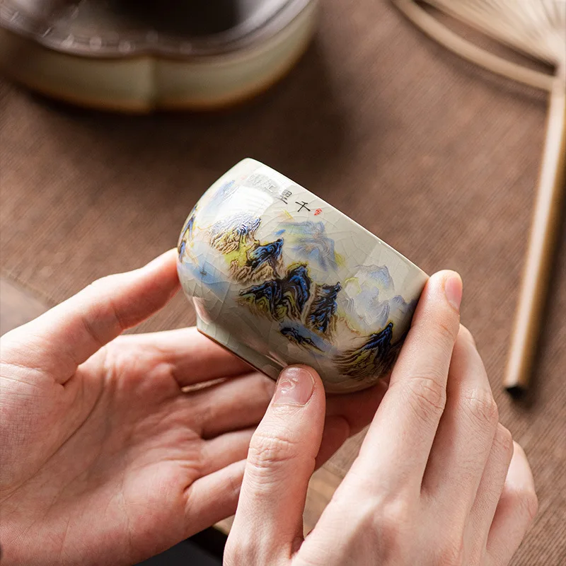 Exquisite Ice Crack Glaze Teaware Ceramic Tea Cups Hand-painted Porcelain Master Cup Exquisite Chinese Teacup Tea Accessories