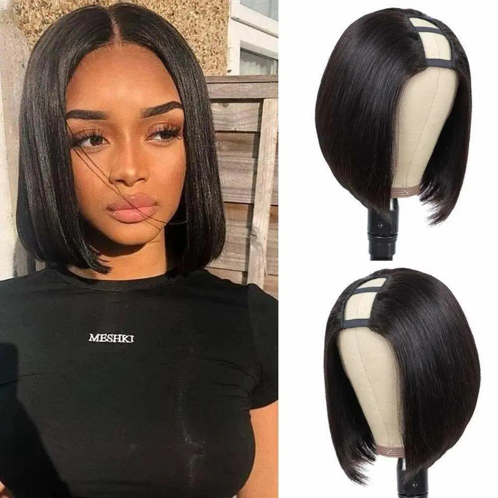 

U Part Bob Human Hair Wigs Straight Wig Full Machine Made Short Bob human Hair Wig Brazilian Glueless Wig For Black Women
