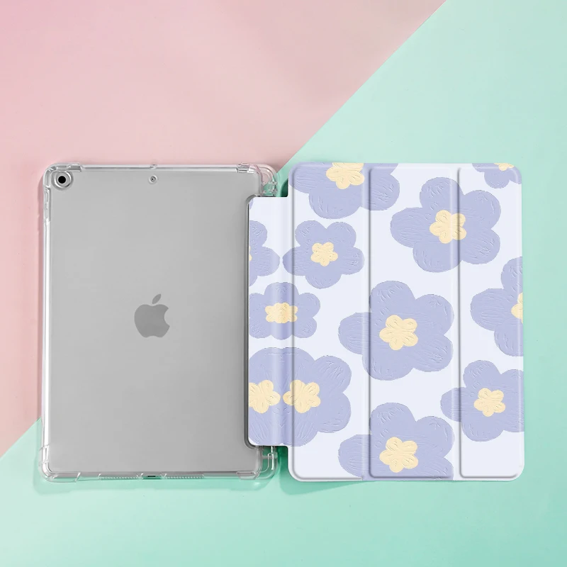Floral Elegance Tablet Case with Pencil Holder and Auto Wake/Sleep Function