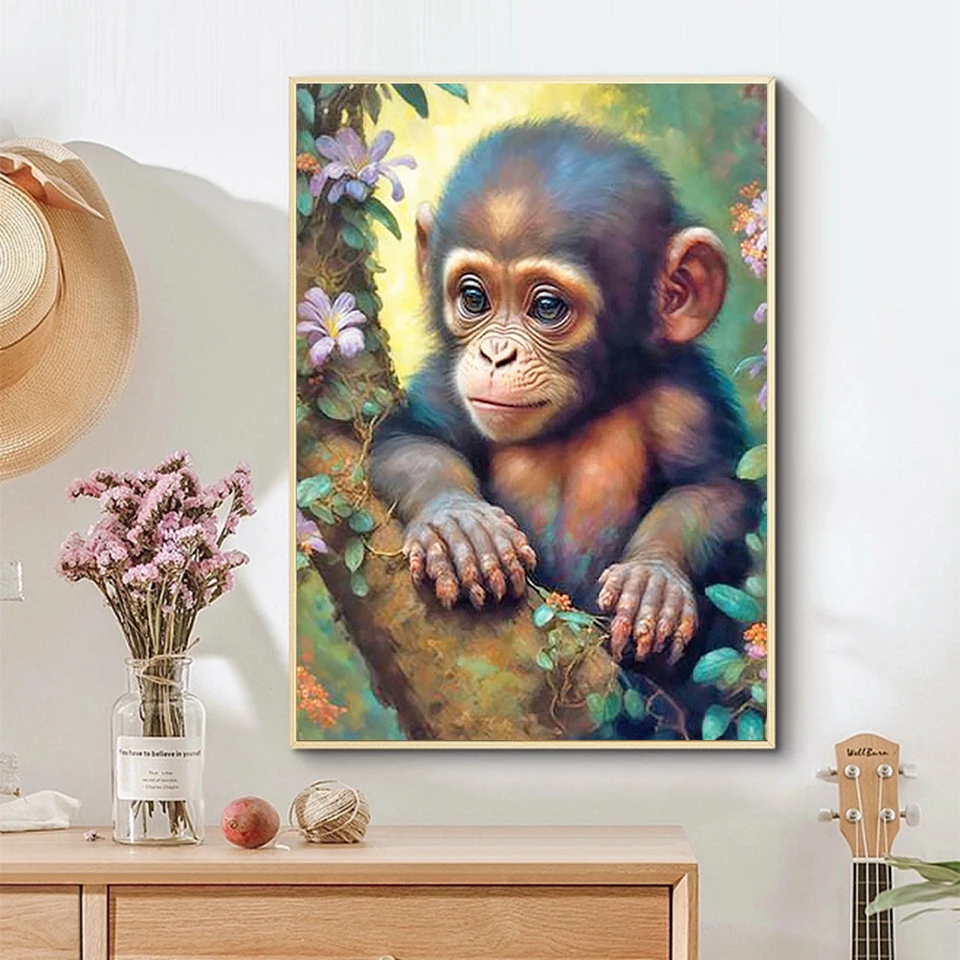 YSCOLOR Diamond Painting 5D Fai Da Te 30x40cm - Quadro Con Scimmia Colorata, Strass Rotondi, Kit Completo Per Adulti E Bambini